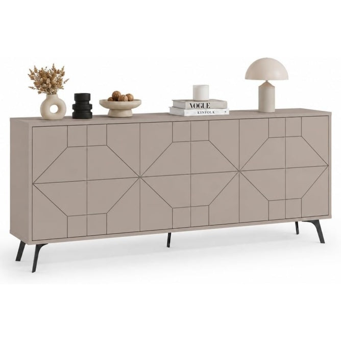 Madia Moderna con 6 Ante Design Geometrico Mobile Contenitore Tortora 184 x 35 x 77.4 cm