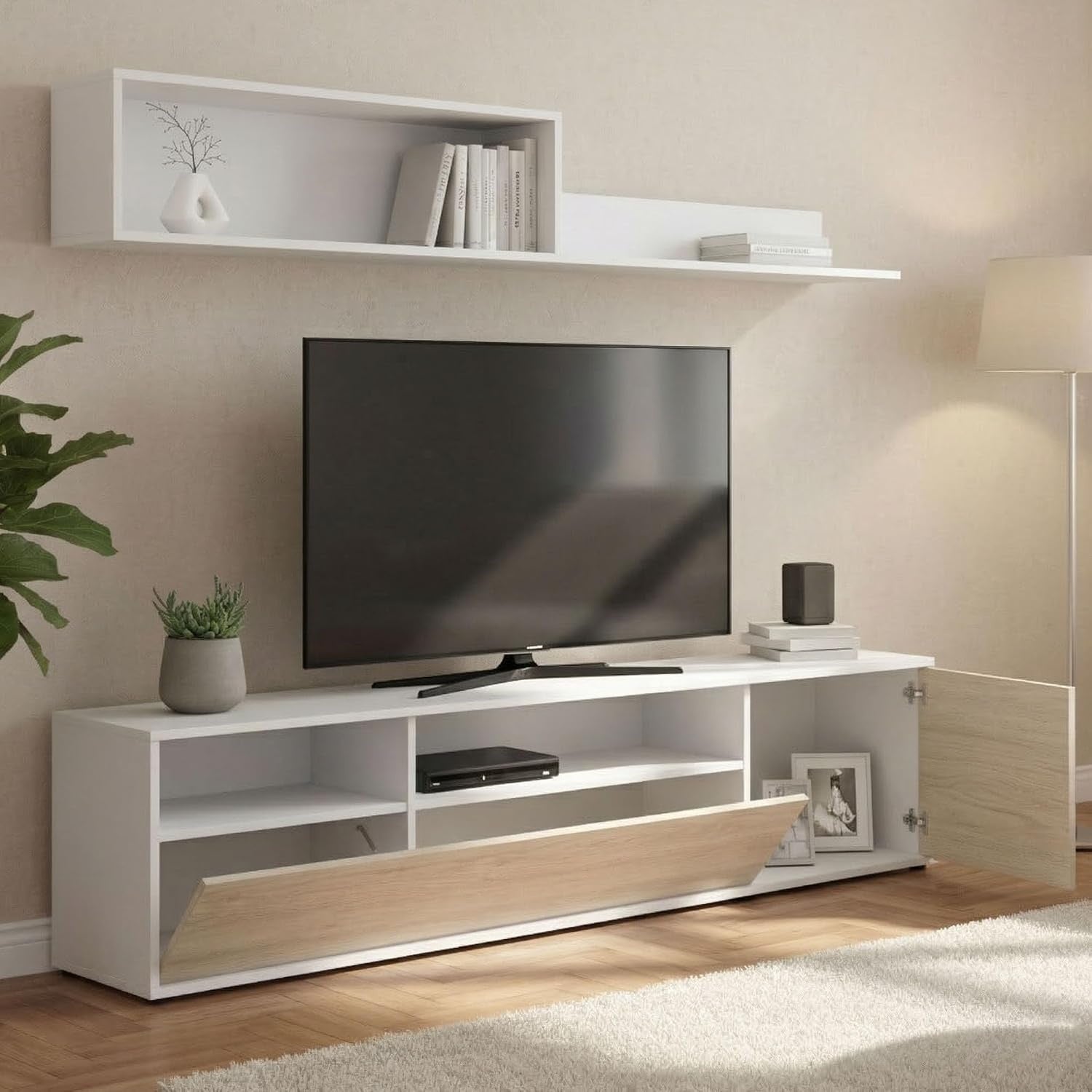 Parete Attrezzata con Mobile Porta TV Multiuso Bianco e Rovere