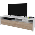Mobile Porta TV Moderno con 2 Ante a Ribalta e 2 Vani Aperti Bianco e Rovere 130 cm