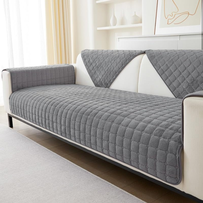 Telo Copridivano in Flanella Antiscivolo per Composizioni Modulari Colore Grigio