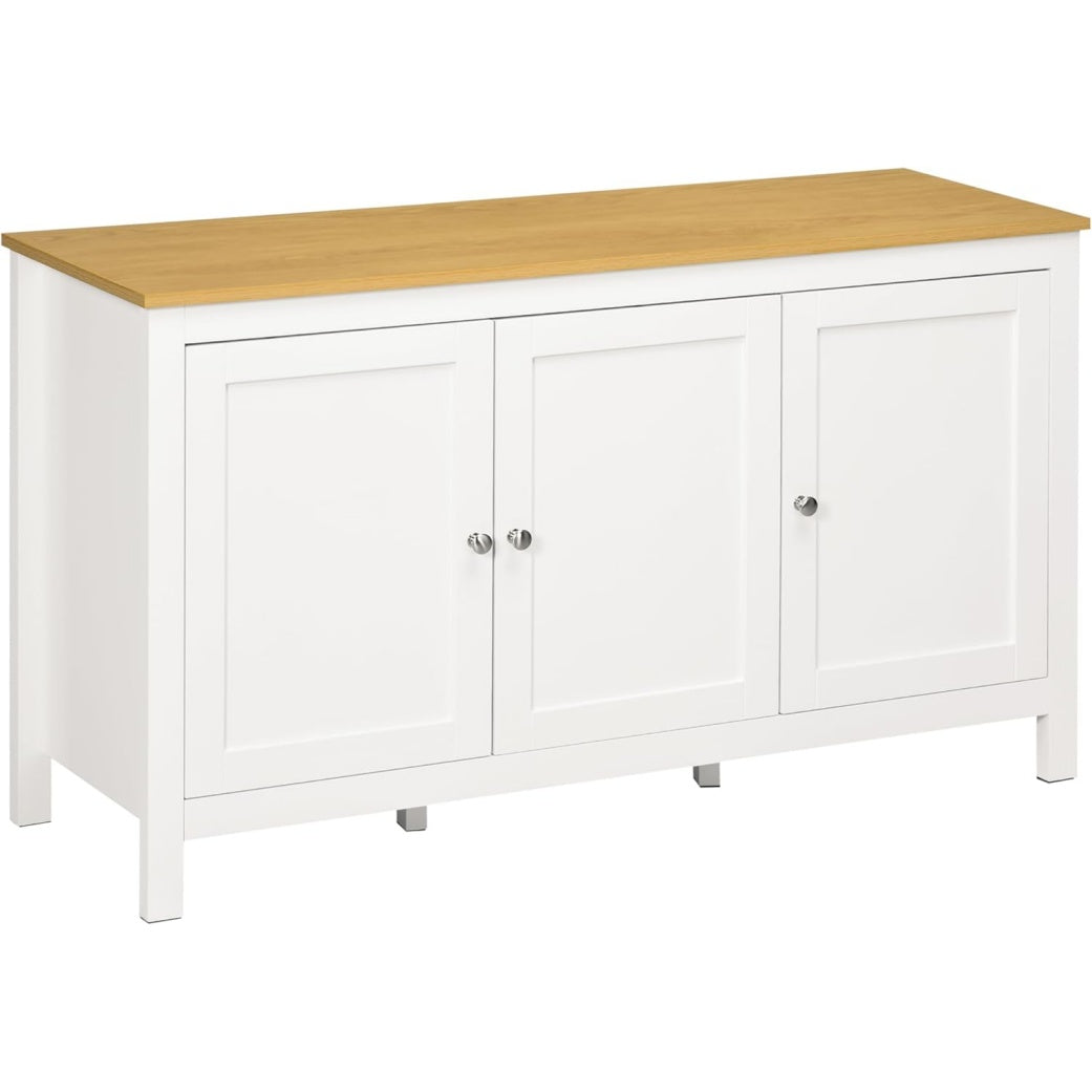 Credenza da Cucina Moderna con 3 Ante e Ripiano Regolabile per Soggiorno Sala da Pranzo Bianco e Finitura Legno